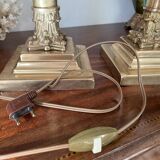 Pair of brass and bronze column lamp 44cm