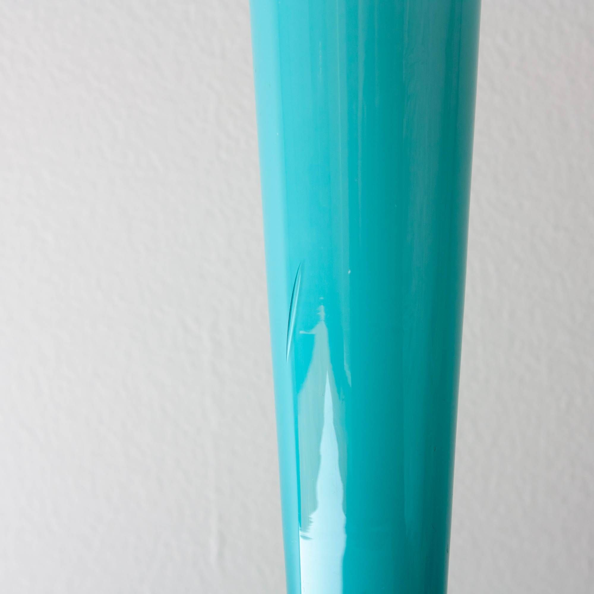 Vintage 1960s Portuguese Blue Glass Vase with Foot