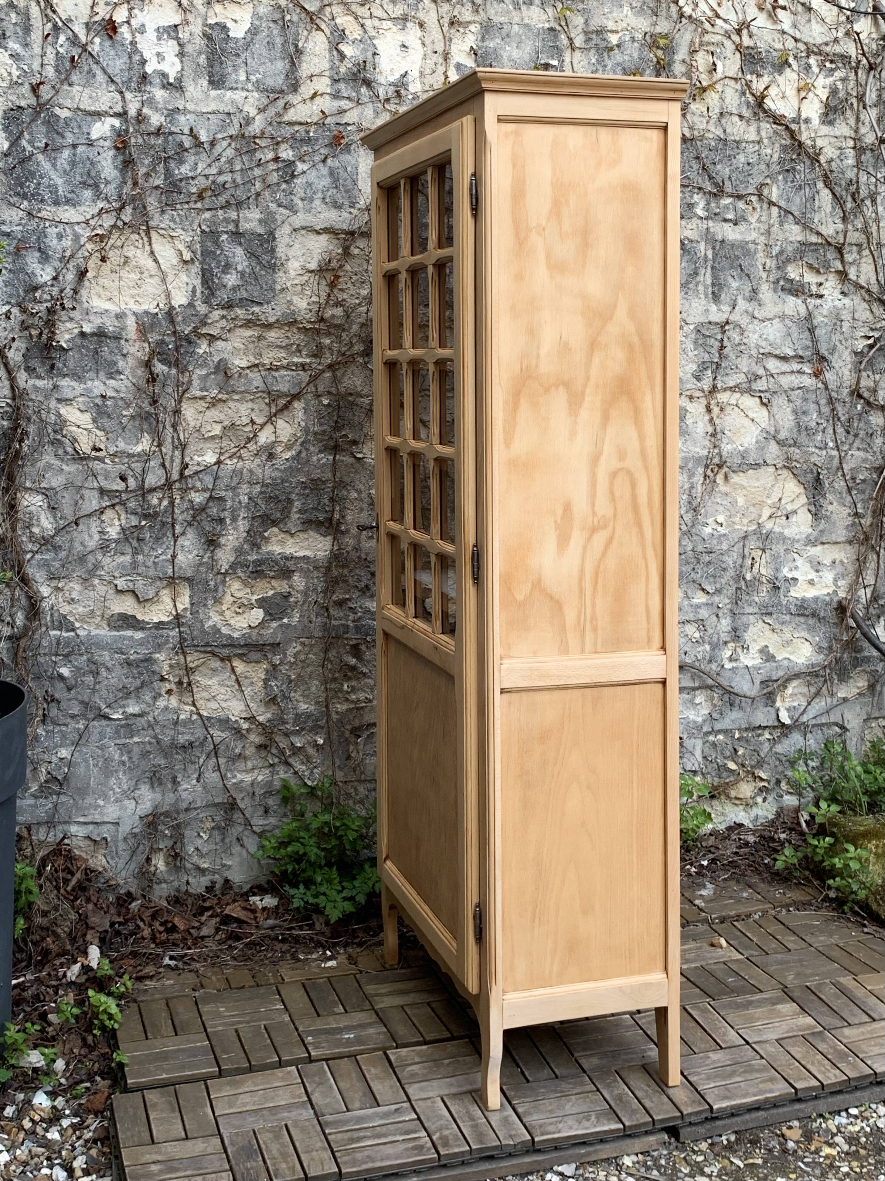 Parisian glass cabinet, raw wood, 1960s