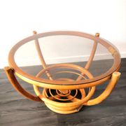 Table basse bambou et verre design années 60 - 70