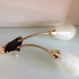 Double fire wall lamp in brass and glass cornet years 50/60