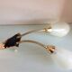 Double fire wall lamp in brass and glass cornet years 50/60