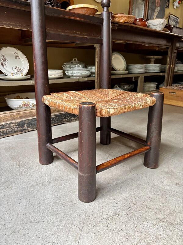 Chaise basse George Robert en bois et paille n°1