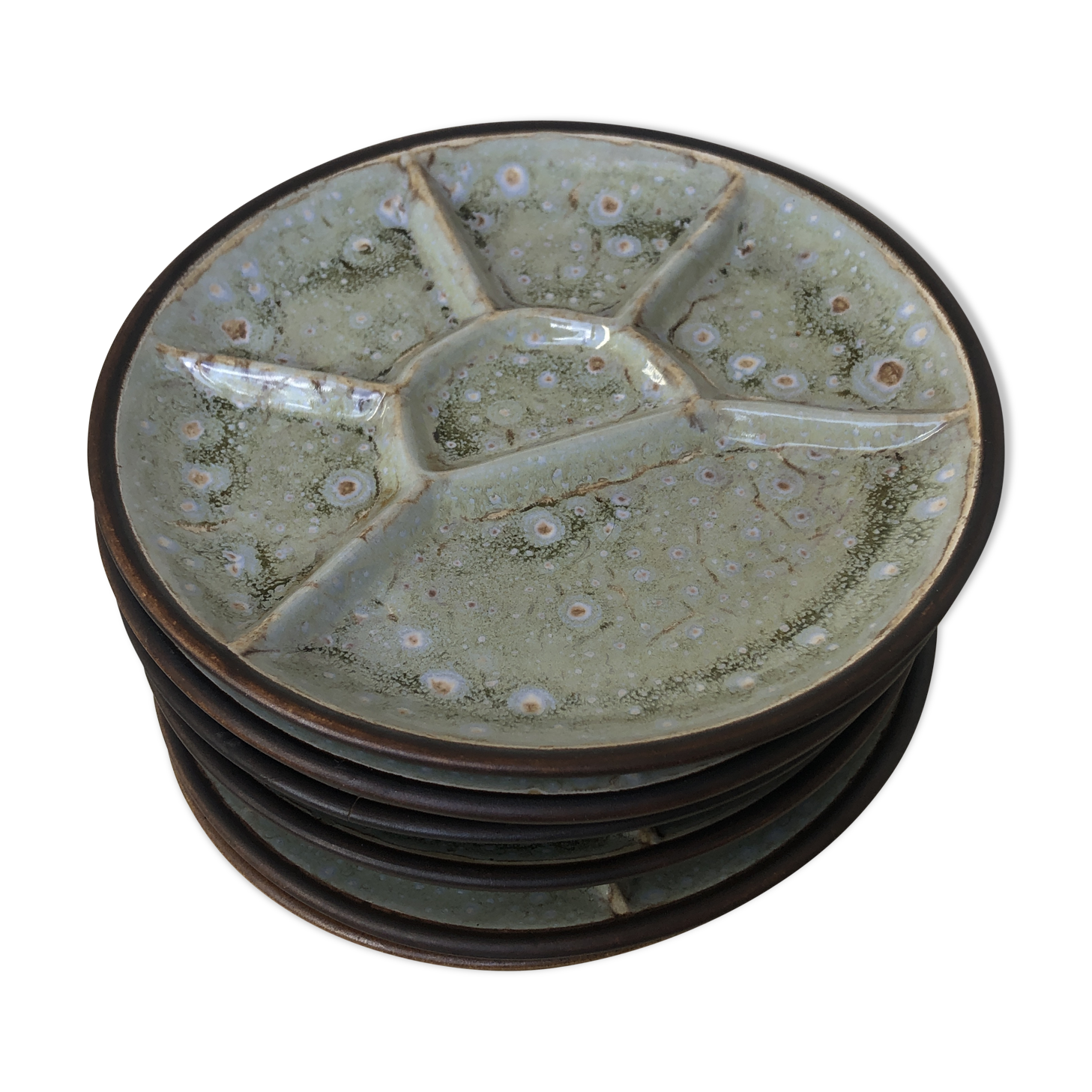 Set of 6 ceramic plates compartmentalized