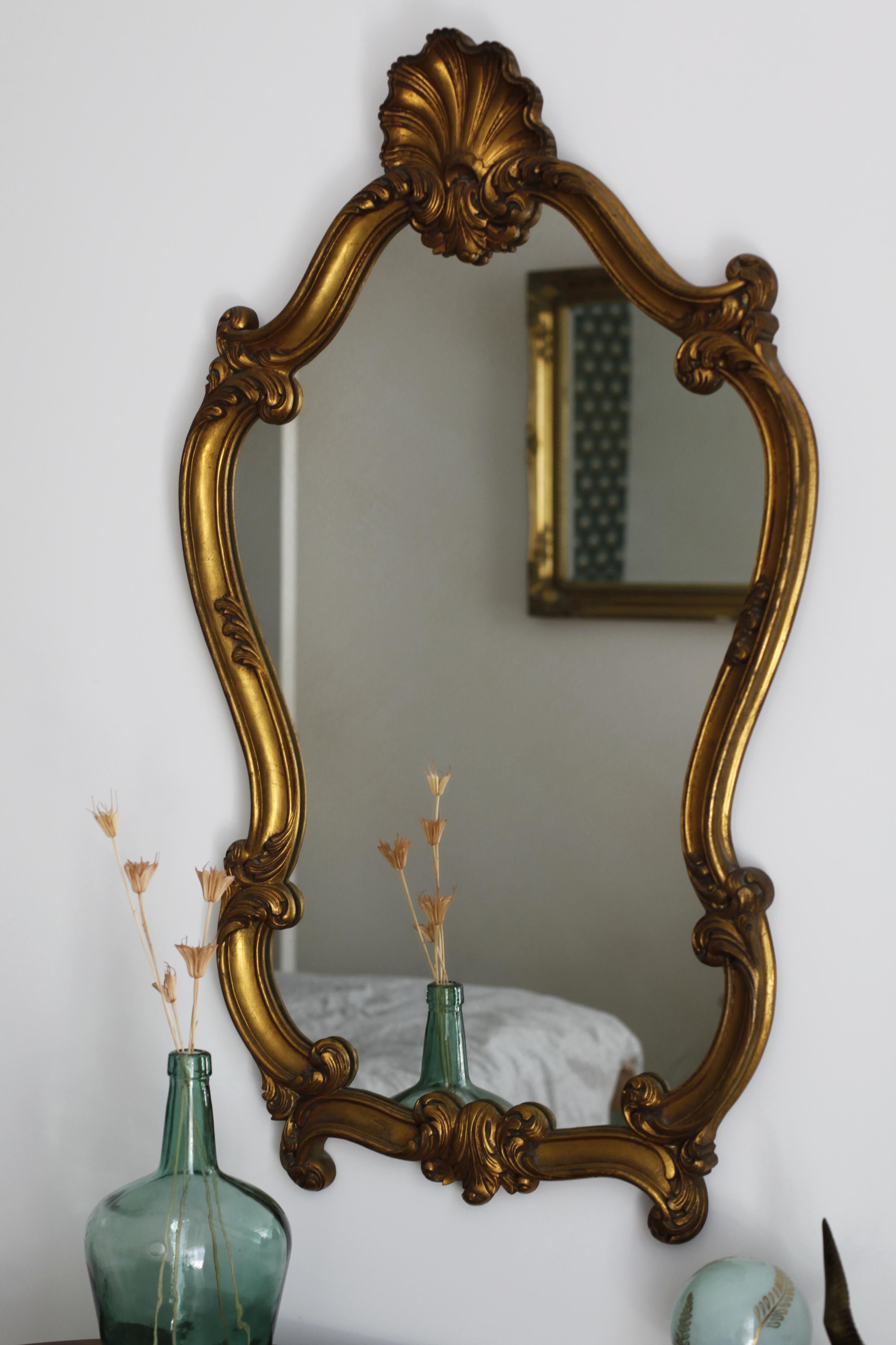 Antique golden shell mirror