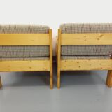 Set of 2 vintage fireside chairs in pine and fabric from the 70s
