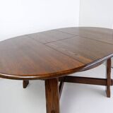 Strong Oak Brutalist Round extendable dining Table 1950s Mid-20th Century