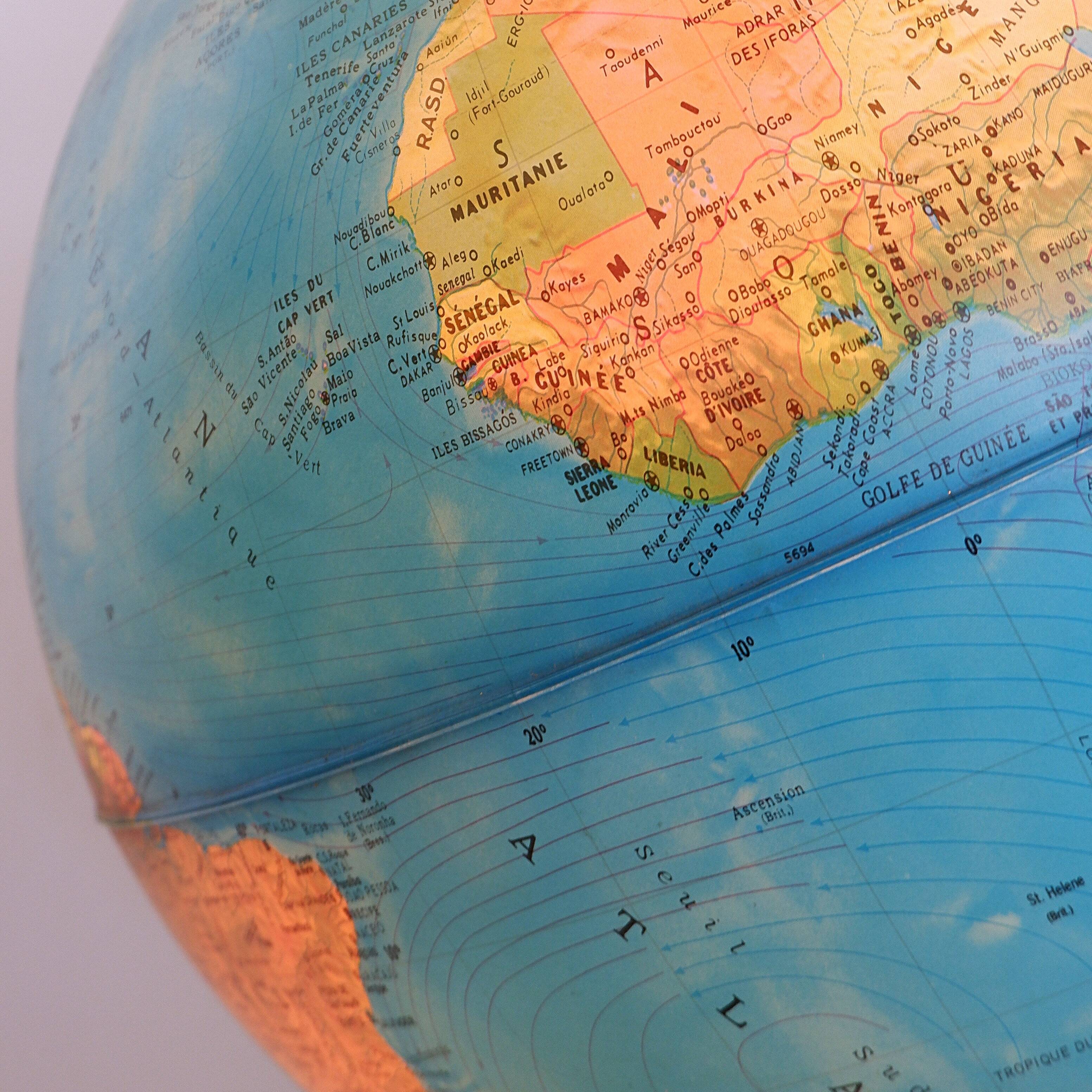 Illuminated geoscope globe on a chrome stand, Italy circa 1980