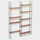 Mid century Wall Unit Shelving System in teak with black metal bookshelf supports