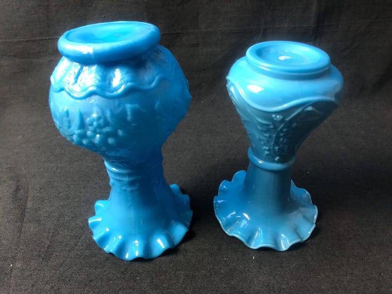 Antique French Opaline Glass Vases: Art Nouveau Floral Pair