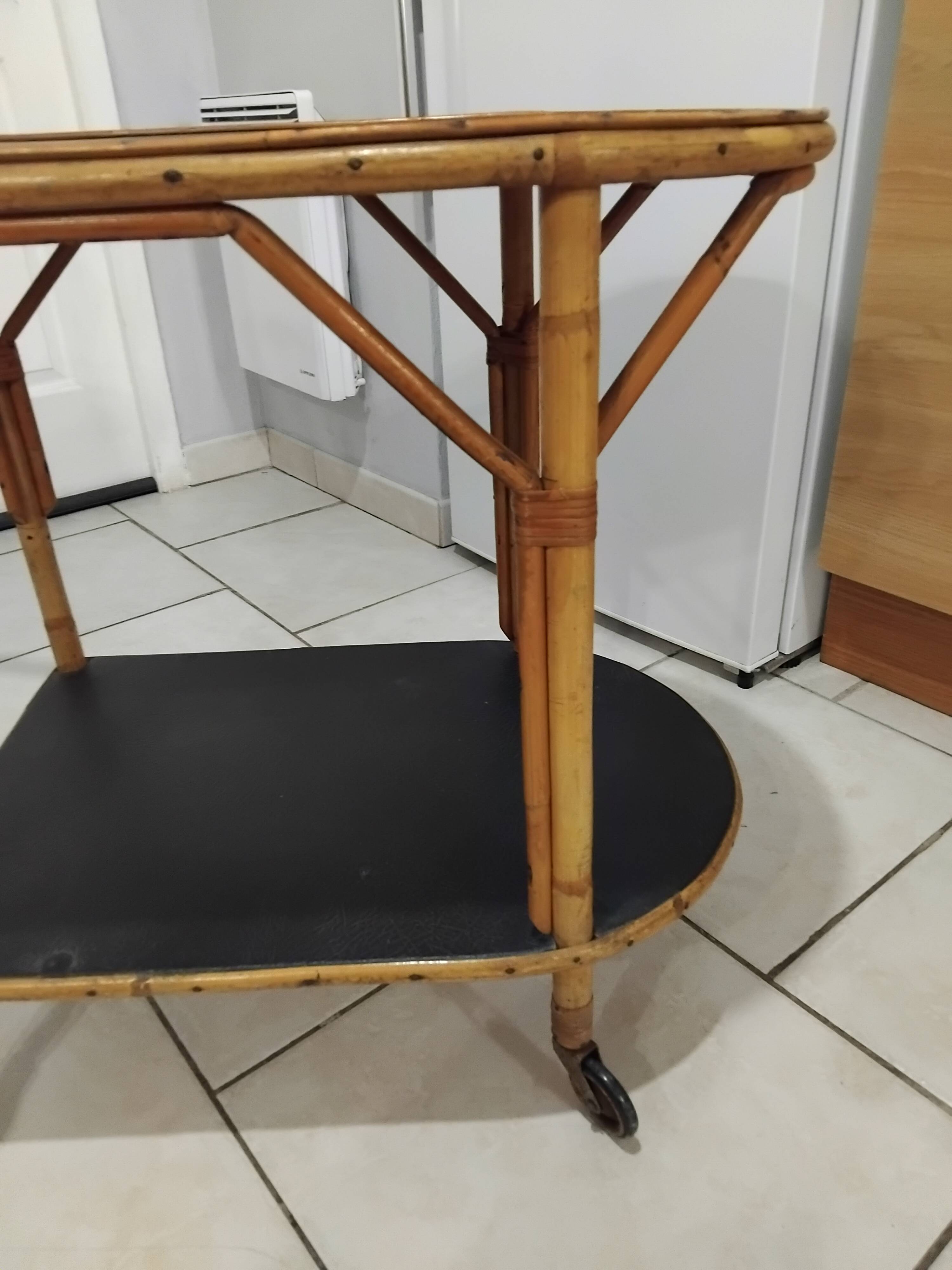 Vintage rattan serving trolley