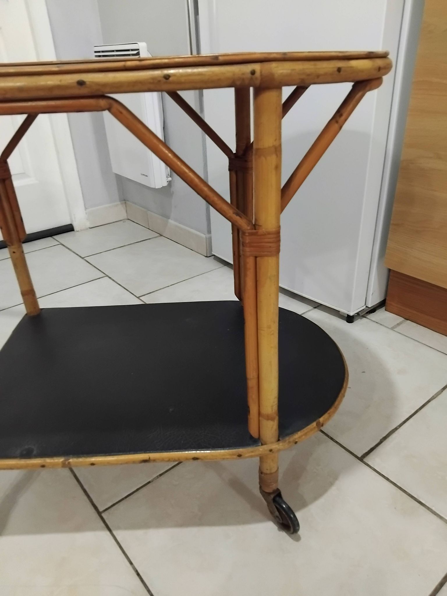 Vintage rattan serving trolley