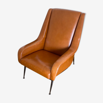 Vintage armchair in imitation caramel leather