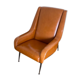 Vintage armchair in imitation caramel leather