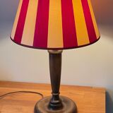 Wooden table lamp and striped lampshade