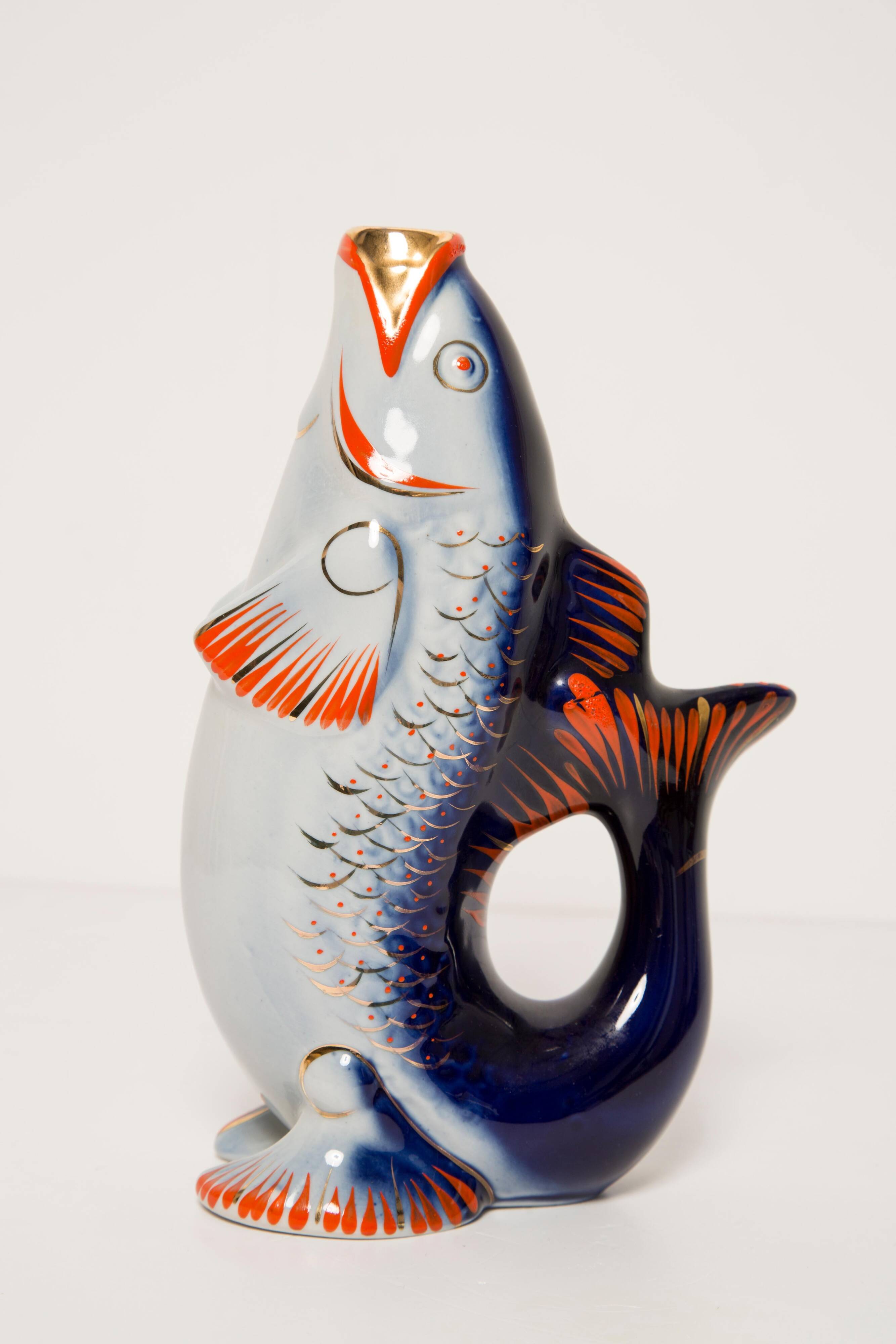 Glass and Porcelain Carafe or Vase with Blue Fish, Europe, 1960