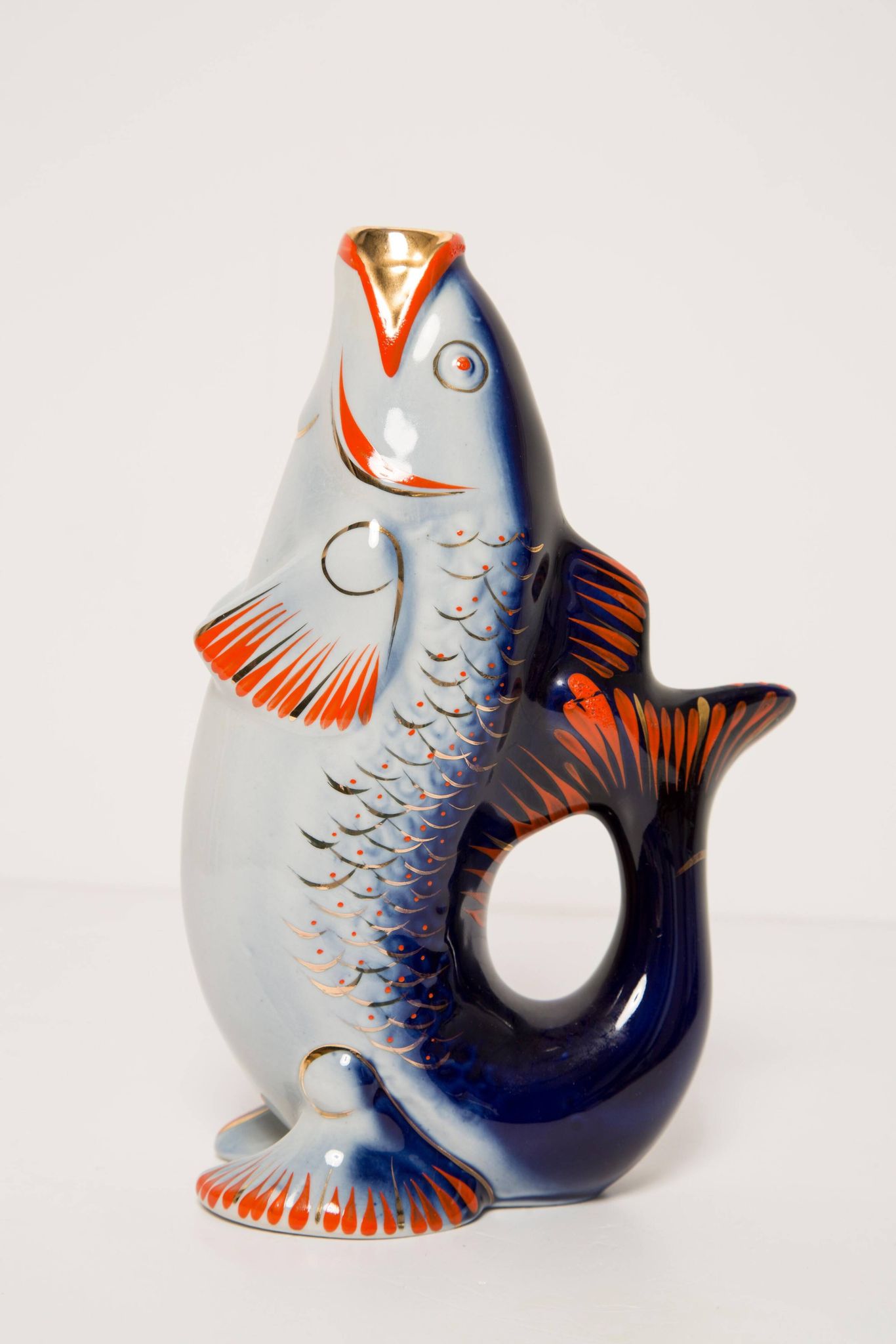 Glass and Porcelain Carafe or Vase with Blue Fish, Europe, 1960