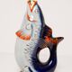 Glass and Porcelain Carafe or Vase with Blue Fish, Europe, 1960