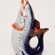 Glass and Porcelain Carafe or Vase with Blue Fish, Europe, 1960