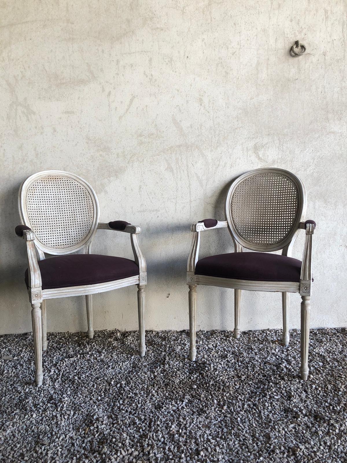 Two louis xvi style armchairs cerused