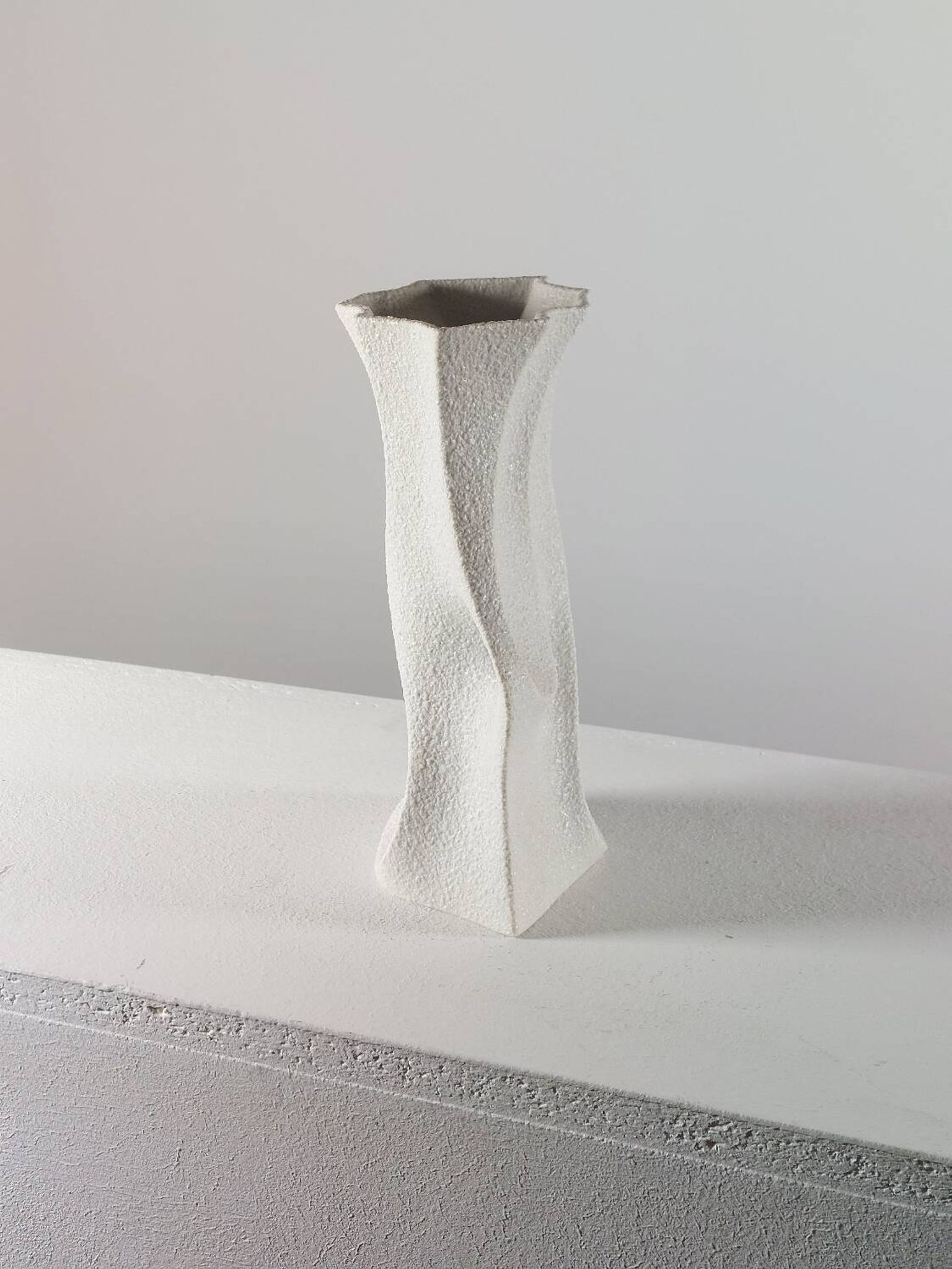 Vintage organic biscuit porcelain vase from the mid-century by Sgrafo Modern.