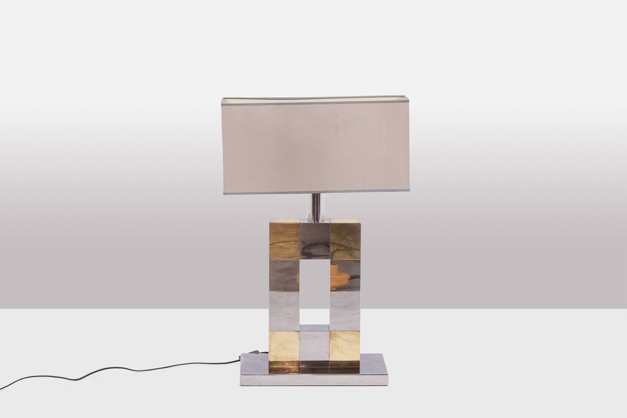 Pied de lampe géométrique en métal argenté et doré par Sandro Petti, années 1970