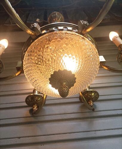 Exceptional bronze chandelier with 6 lights in Louis XIII style, in working condition - 7.5 kg