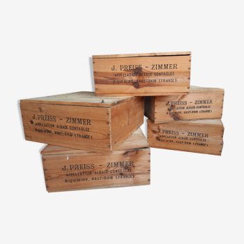 Lot de caisses vintage en bois vin Alsace - vintage wooden Crates w Ad