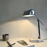 Vintage art deco lamp for Fare in chrome and white and grey veined marble France circa 1930