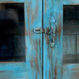 Old display case in Burmese teak with original blue patina