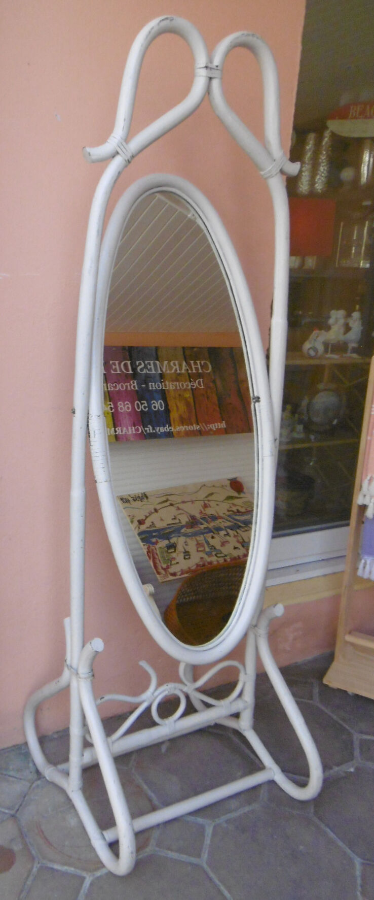 Mirror psyche in rattan - 80s - 178x56cm