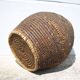 Old basket, burgundy straw and bramble, woven basket, interior decoration, pantry, flowerpot