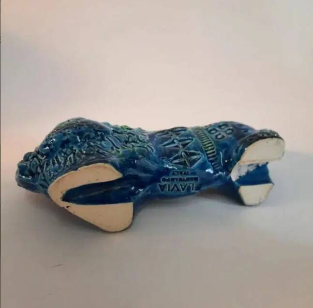 Vintage Lion statue, design Aldo Londi for Bitossi, Rimini blue series