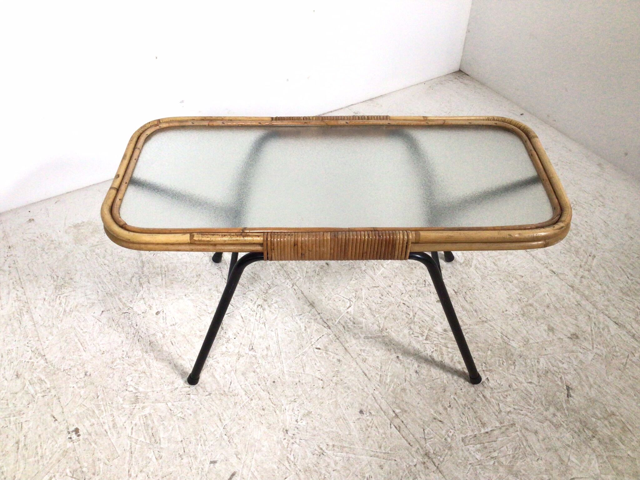 Rattan / glass / metal coffee table