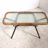 Rattan / glass / metal coffee table