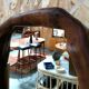 Brutalist olive wood mirror