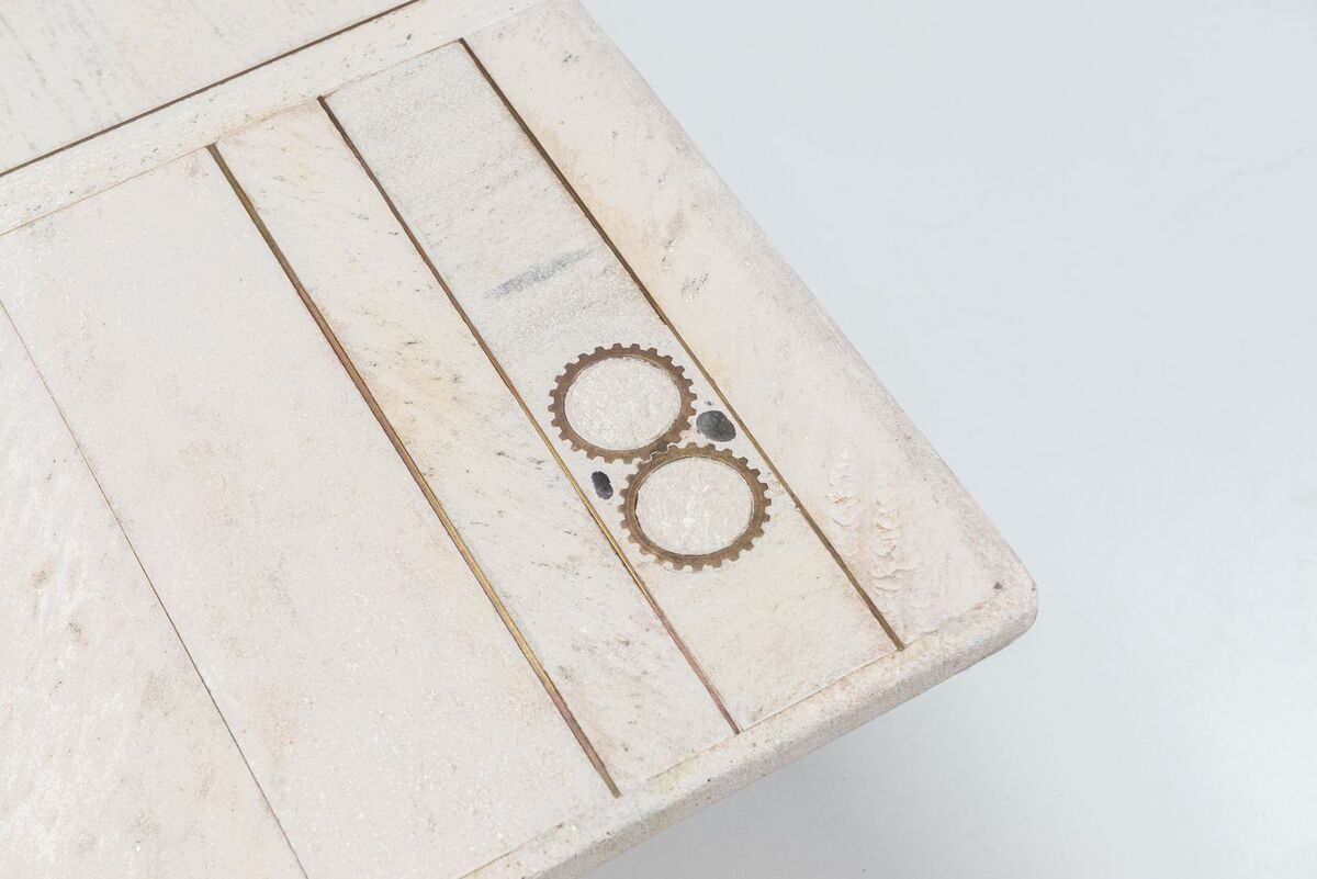 Brutalist white square coffee table artwork The Netherlands 1970