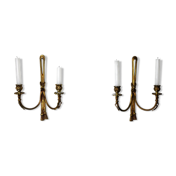 Pair of brass candlesticks, France, 1980