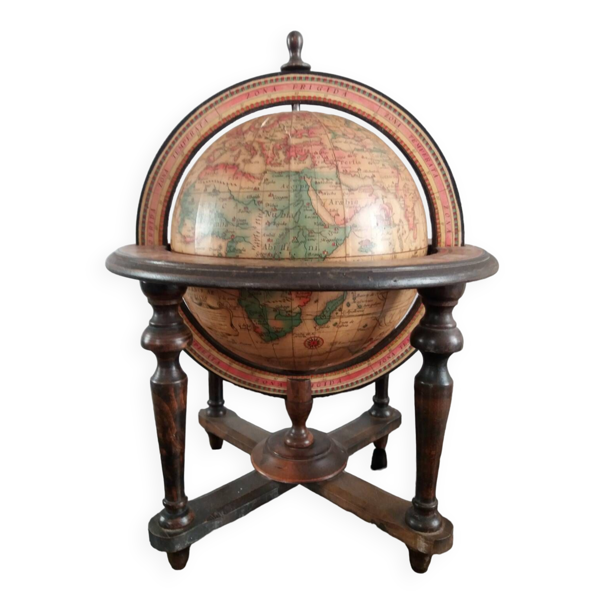 ANTIQUE WOODEN DESK TERRESTRIAL GLOBE ITALY 20TH CENTURY