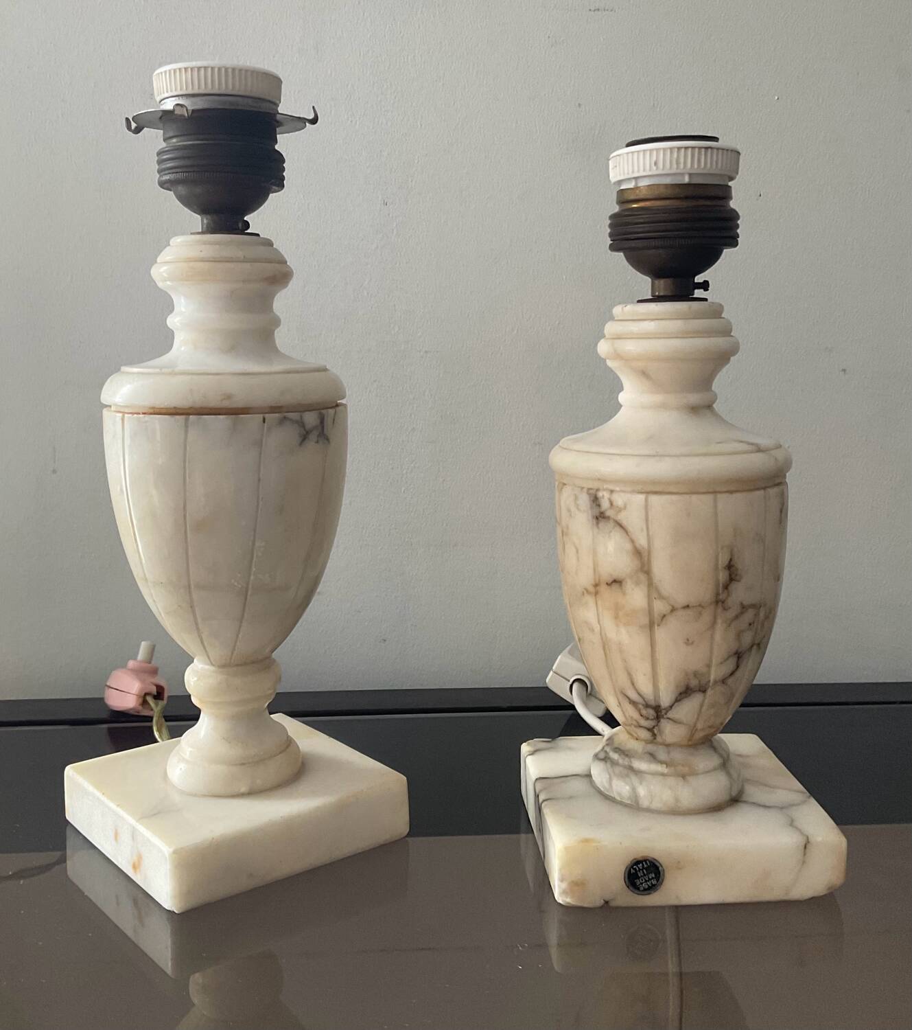Pair of marble lamp bases from the 1950s.