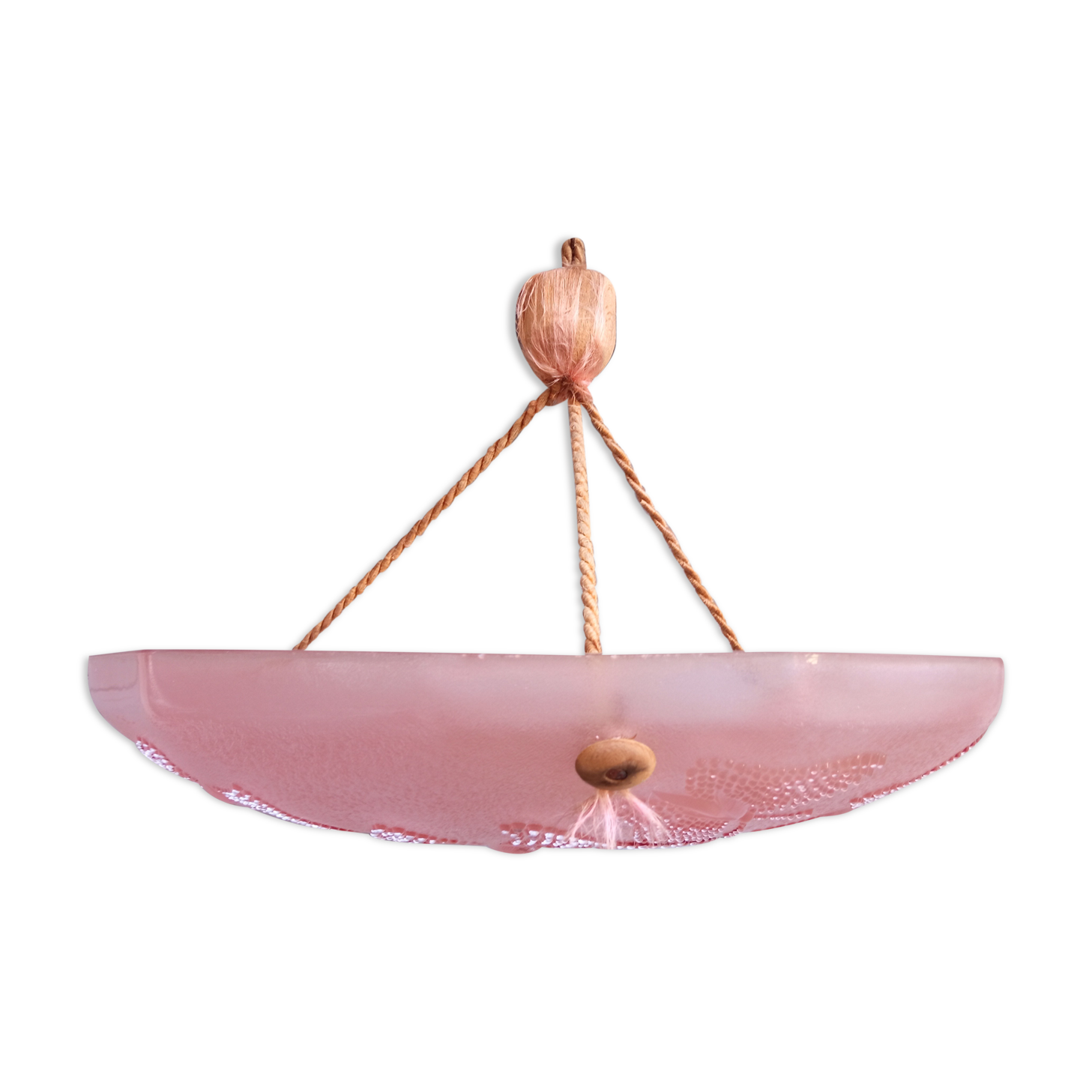 Art Deco ceiling lamp in pink pressed molded glass -