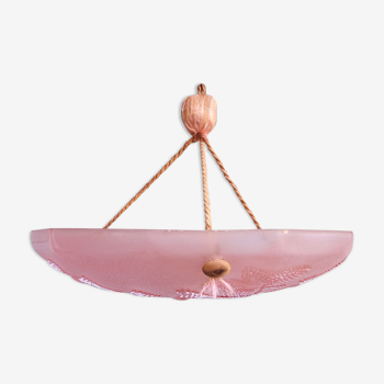 Art Deco ceiling lamp in pink pressed molded glass -