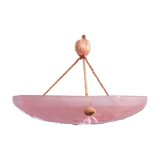 Art Deco ceiling lamp in pink pressed molded glass -