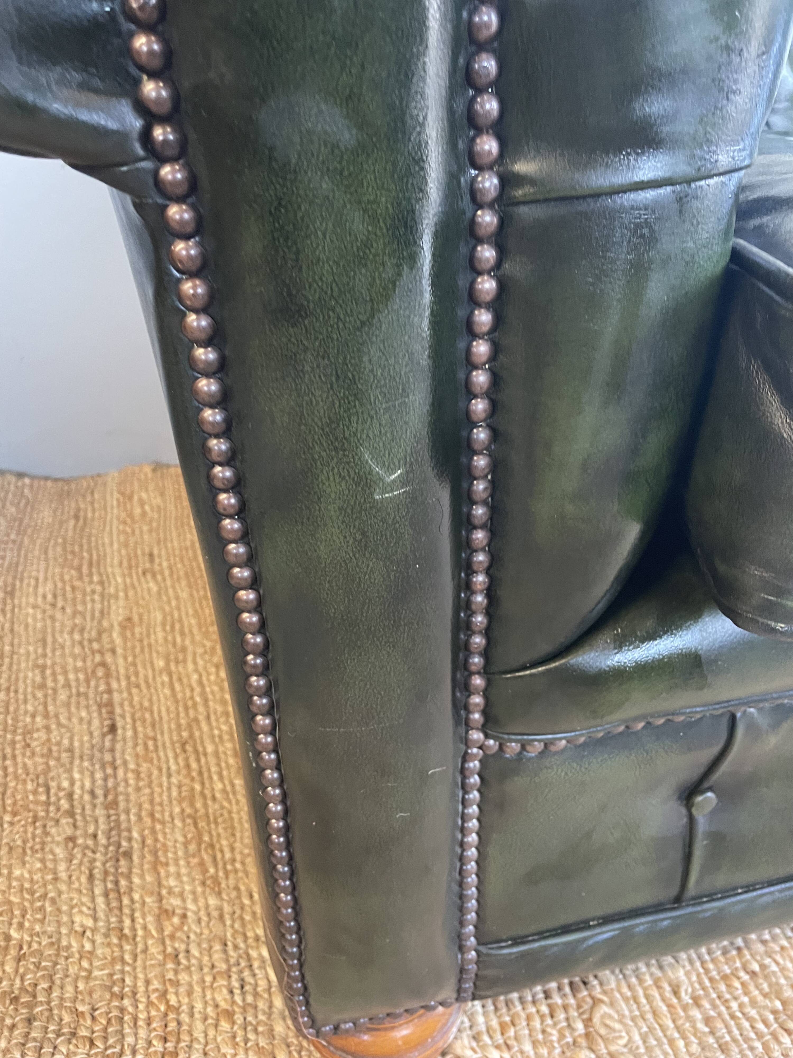 Chesterfield 3 seater sofa in English green leather