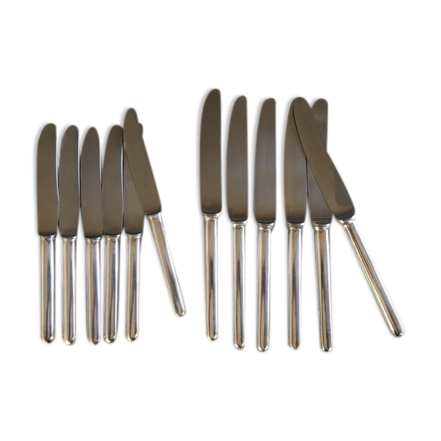 Product BHV set of 12 silver metal knives (6-6) 1960s Sola Holland