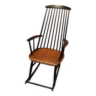 Rocking-chair in black and brown wood