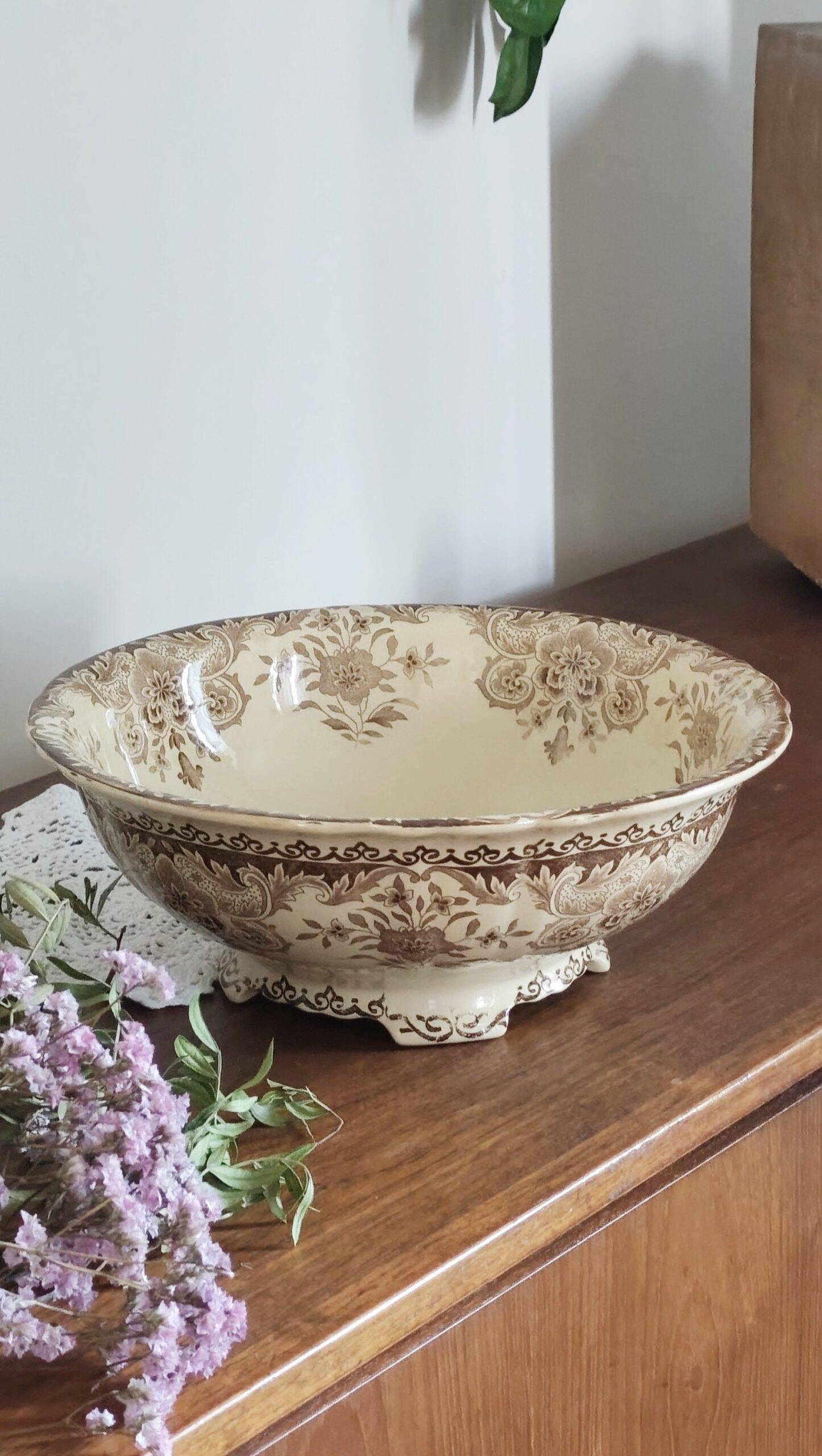 Large antique ironstone salad bowl, BFK Belgium