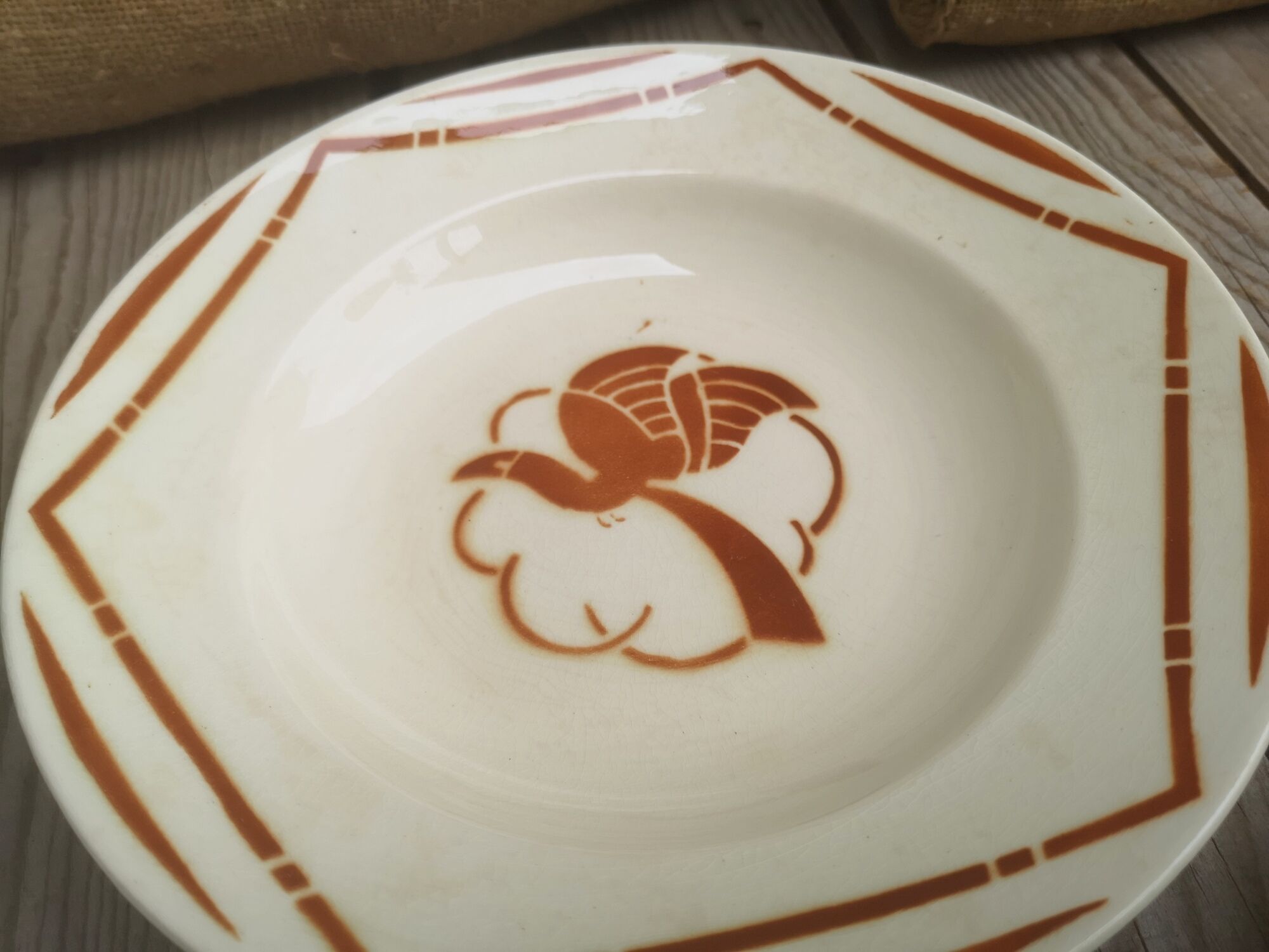 Set of 5 hollow plates signed Badonviller Collection Paradise bird décor