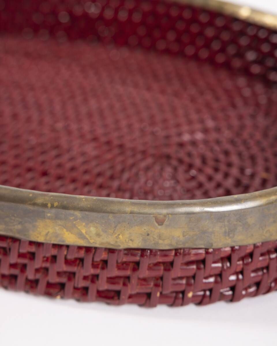 Vintage 1970s Wicker and Brass Tray, Italian Design
