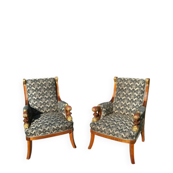 Paire de Fauteuils Bergères en Acajou Aux Chimères Époque XIX eme sièc